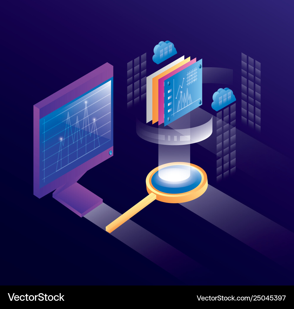 Computer desktop with data center icons Computer desktop with data center icons Vector Image