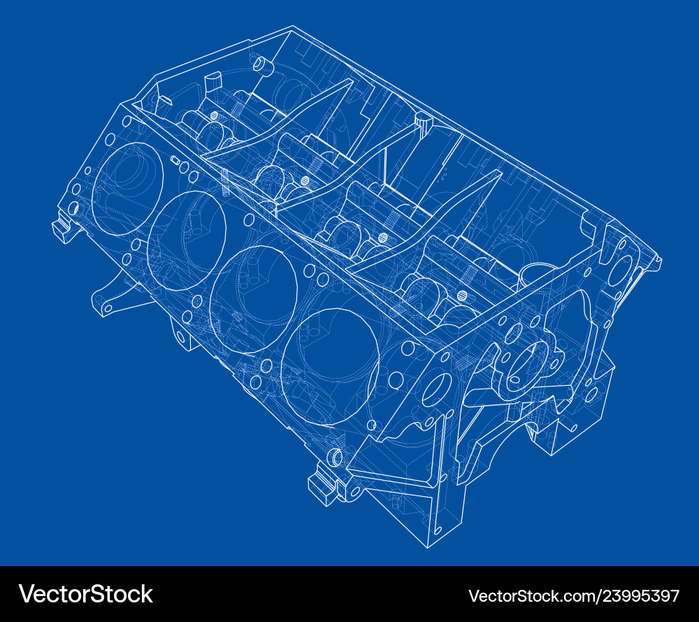 Engine block sketch rendering of 3d Vector Image