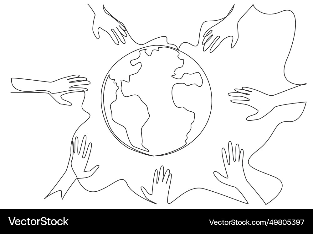 Single continuous line drawing some hands want Vector Image