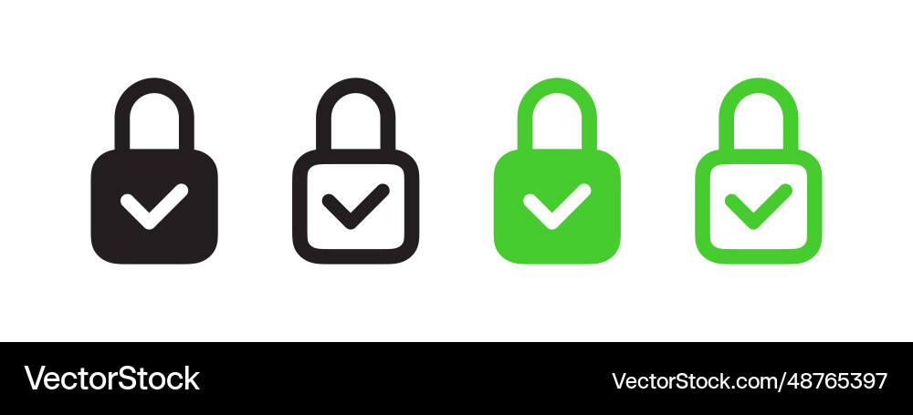 Sperren Sie Icons mit Prüfzeichen Vorhängeschloss skalierbar Vektorbild