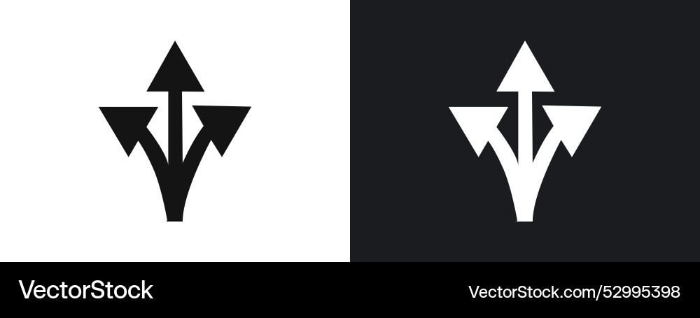 3 arrow way icon linear graphics set in black 3 arrow way icon linear graphics set in black vector image