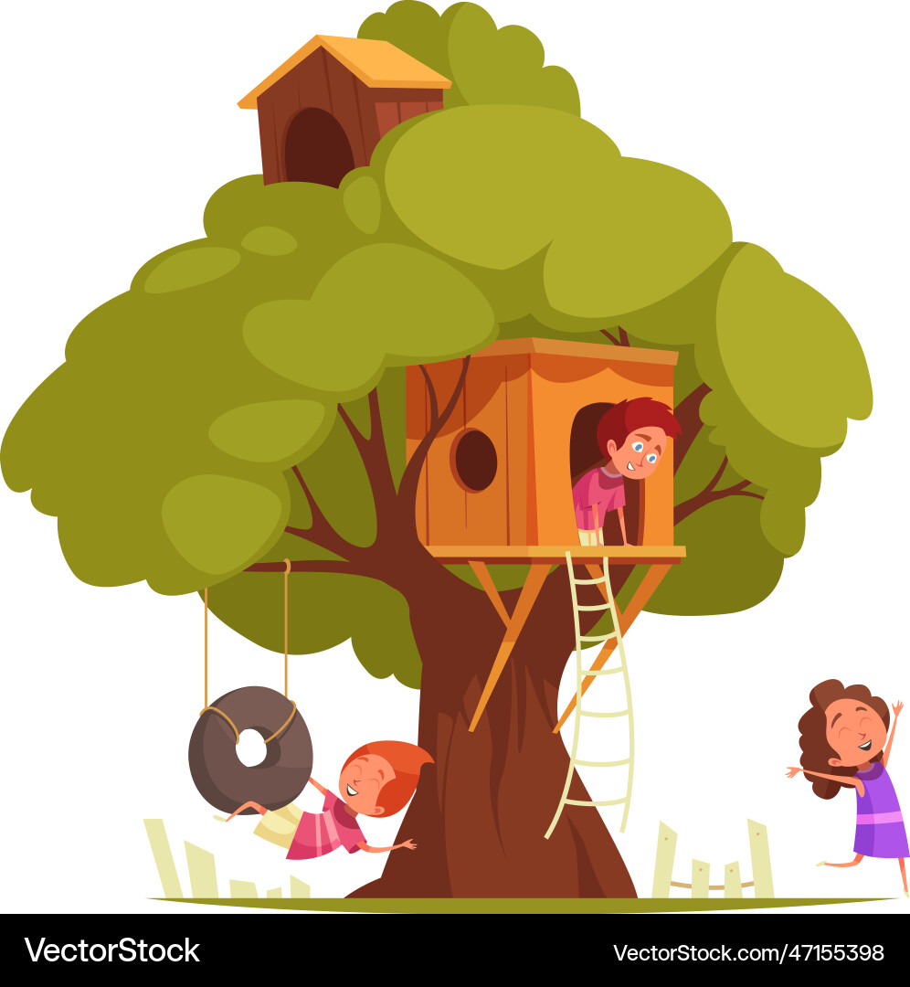 Children tree house composition Royalty Free Vector Image