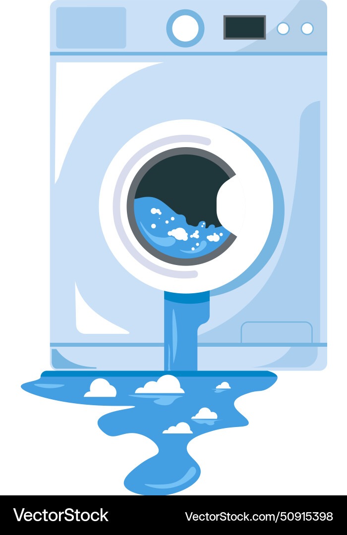 Damaged washing machine with leaking water Vector Image