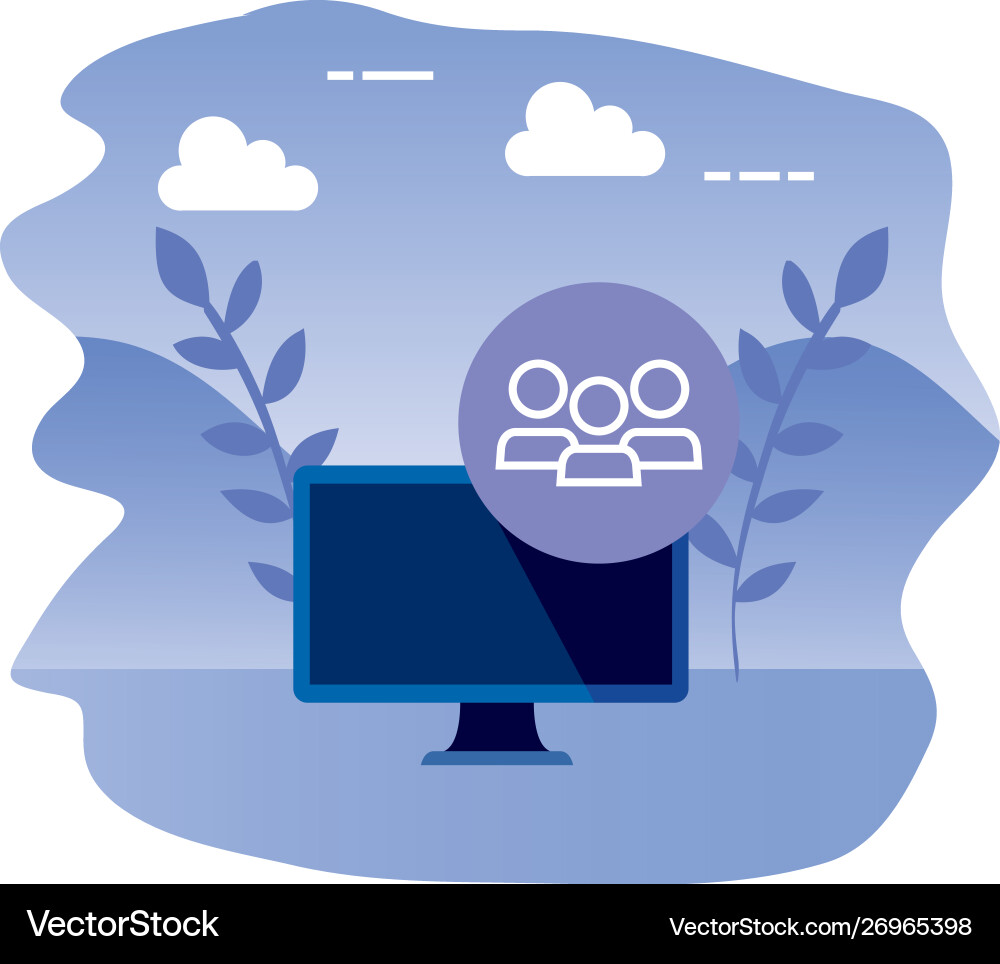 Desktop computer device with teamwork Vector Image
