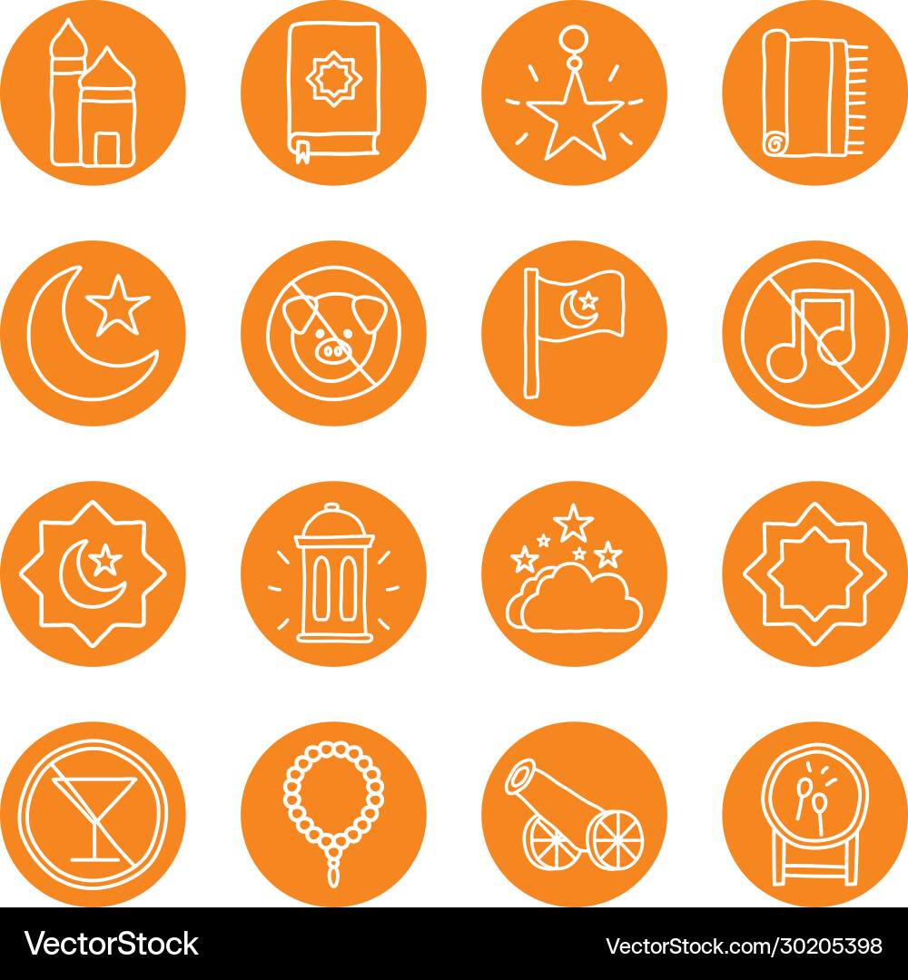 Ramadan block line style icon set design Ramadan block line style icon set design Vector Image