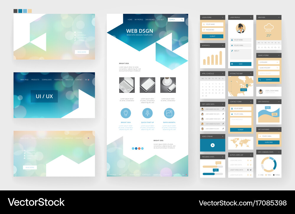 Website design template and interface elements Vector Image
