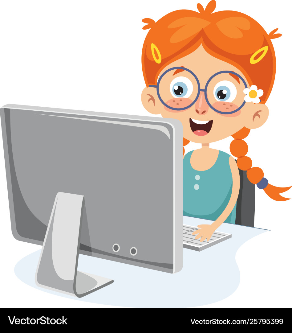 A kid with computer vector image