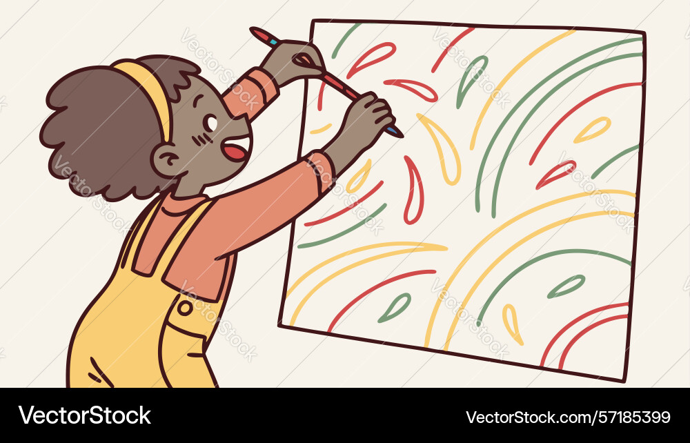 Child drawing abstract lines on canvas exploring Vector Image