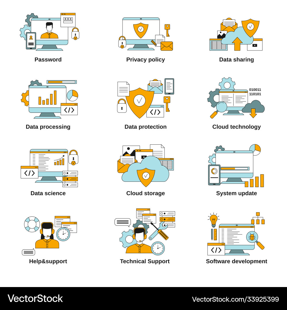 Set data security related icons Vector Image