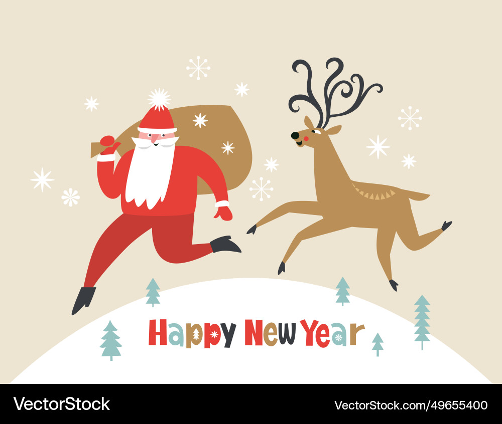 Christmas and new year greeting card funny santa Christmas and new year greeting card funny santa vector image