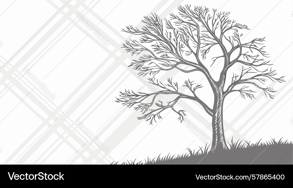 Old tree with geometric grid background sketch Vector Image