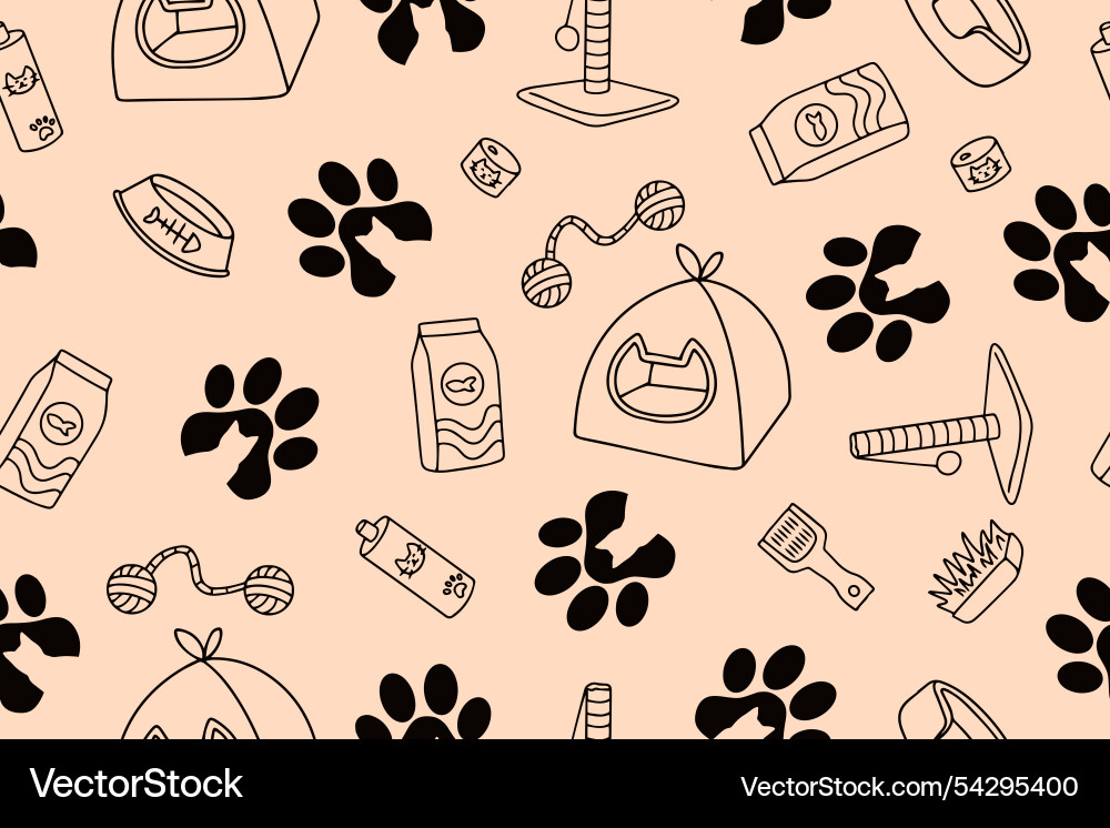 Seamless pattern of linear pet shop elements Seamless pattern of linear pet shop elements vector image