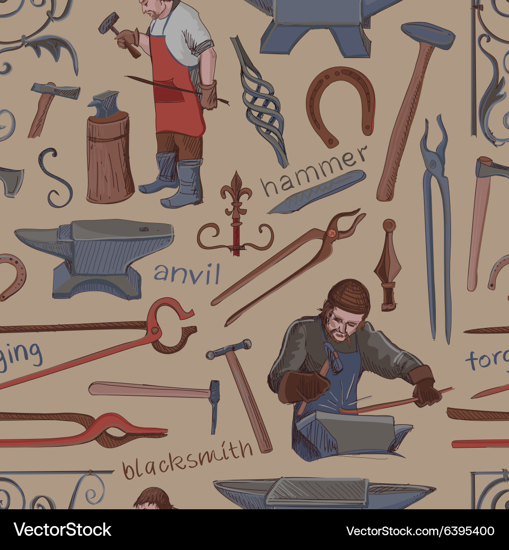 Seamless pattern with objects on blacksmith theme vector image