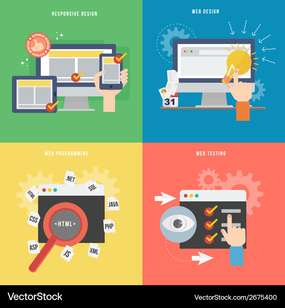Web Development Icon Set - Flat Style vector image
