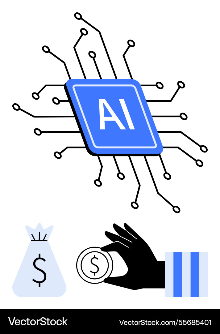 Ai chip with network circuits representing Ai chip with network circuits representing vector image