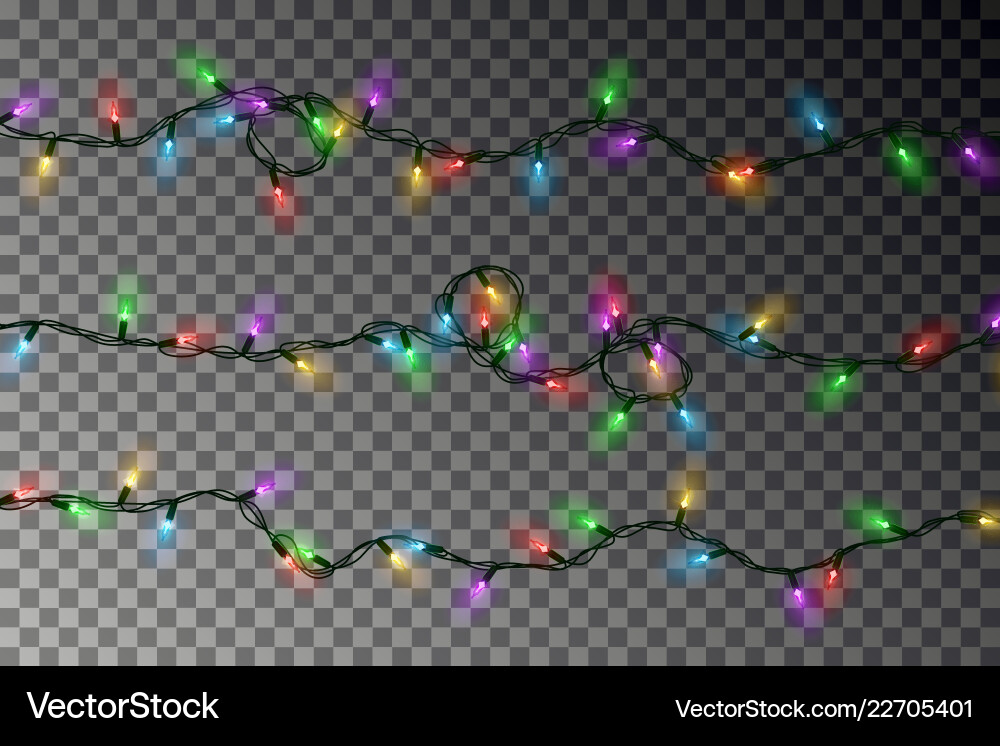 Christmas color lights string transparent Vector Image