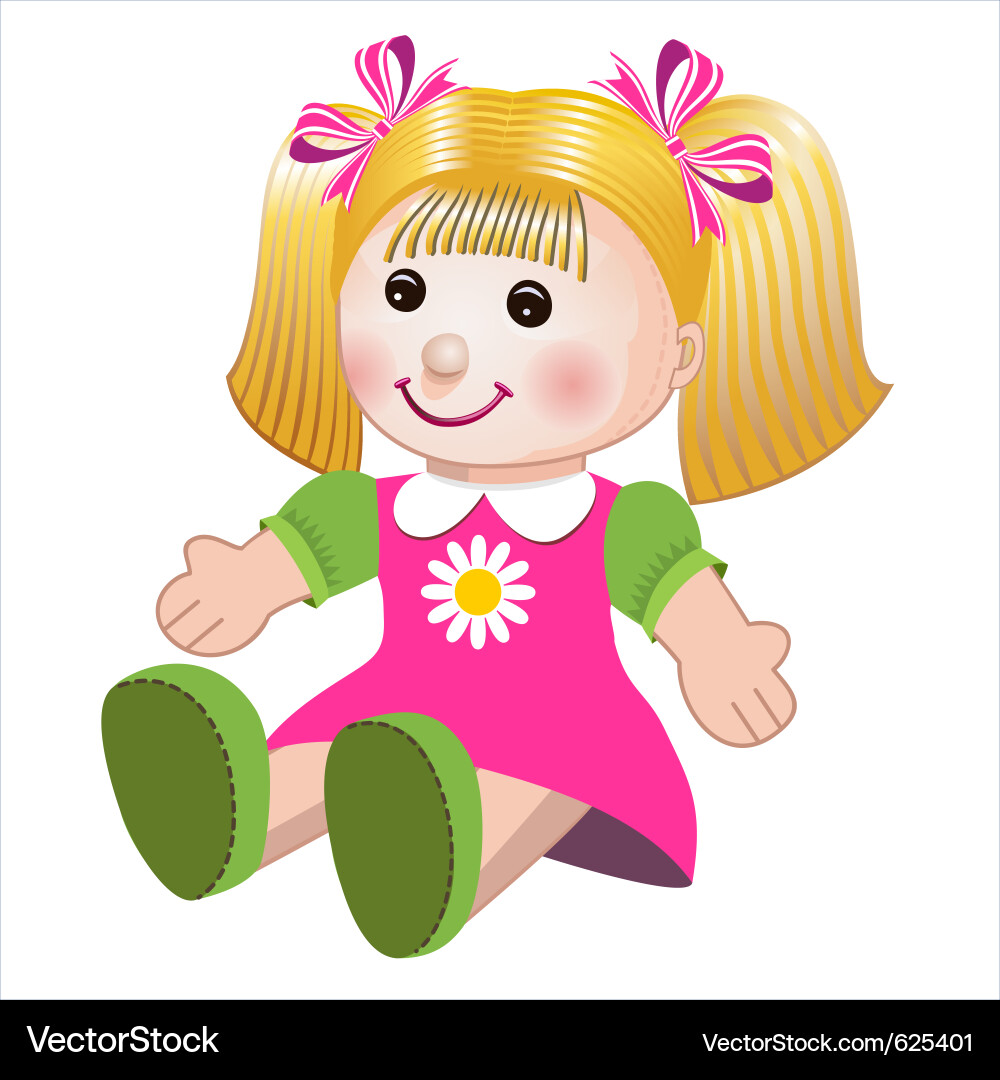 Cute Blonde Doll with Pink Dress Vector Image