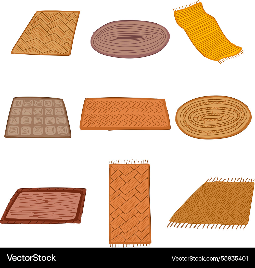 Fiber rug natural set cartoon Royalty Free Vector Image