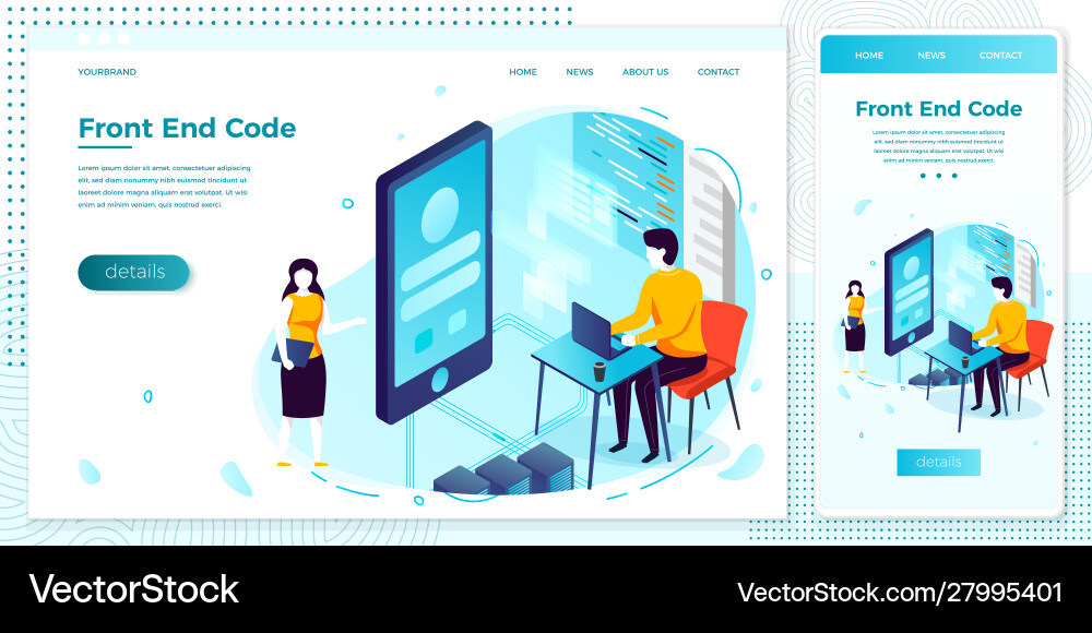 Front-End-Entwickler Arbeiten am Notebook Vektorbild