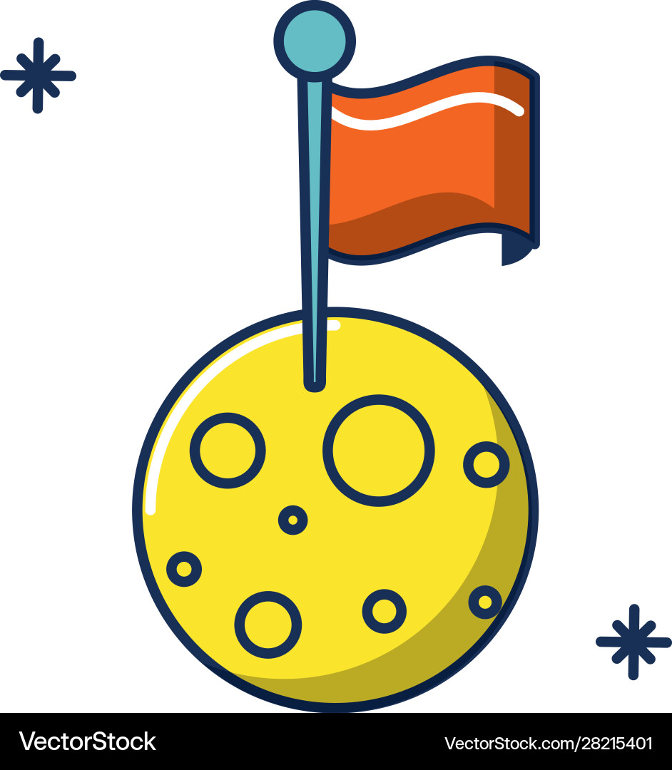 Moon with flag line and fill image Vector Image