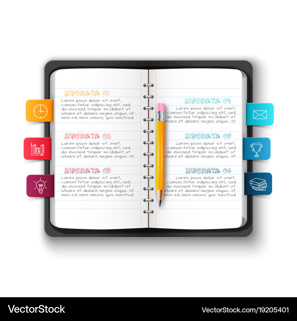 Notebook with Pencil and Bookmarks - Study Concept Vector Image