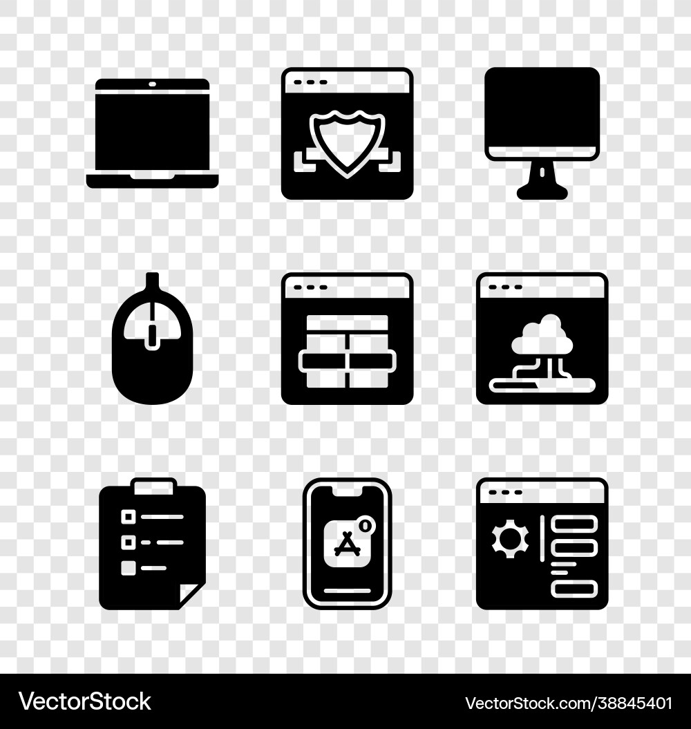 Set laptop browser with shield computer monitor Vector Image