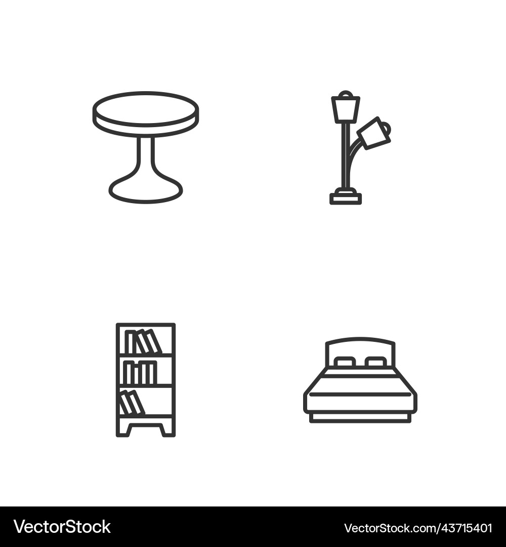 Set line big bed library bookshelf round table Vector Image