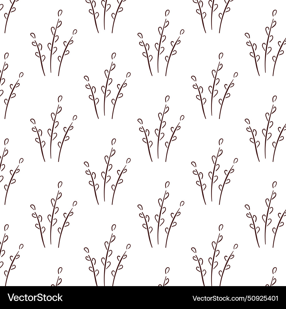 Simple willow seamless pattern in outline line Simple willow seamless pattern in outline line vector image