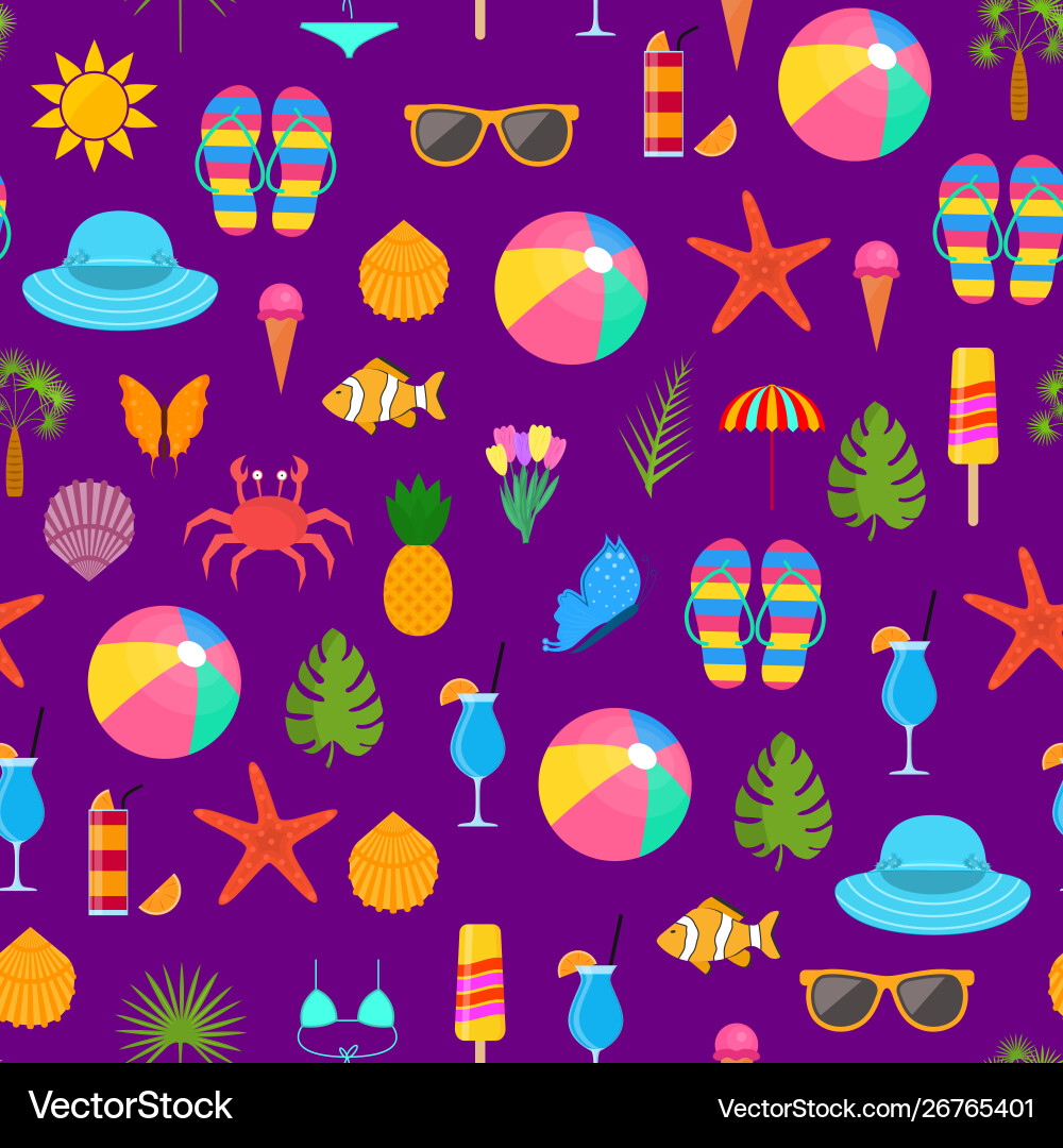 Summer time color elements seamless pattern Summer time color elements seamless pattern Vector Image