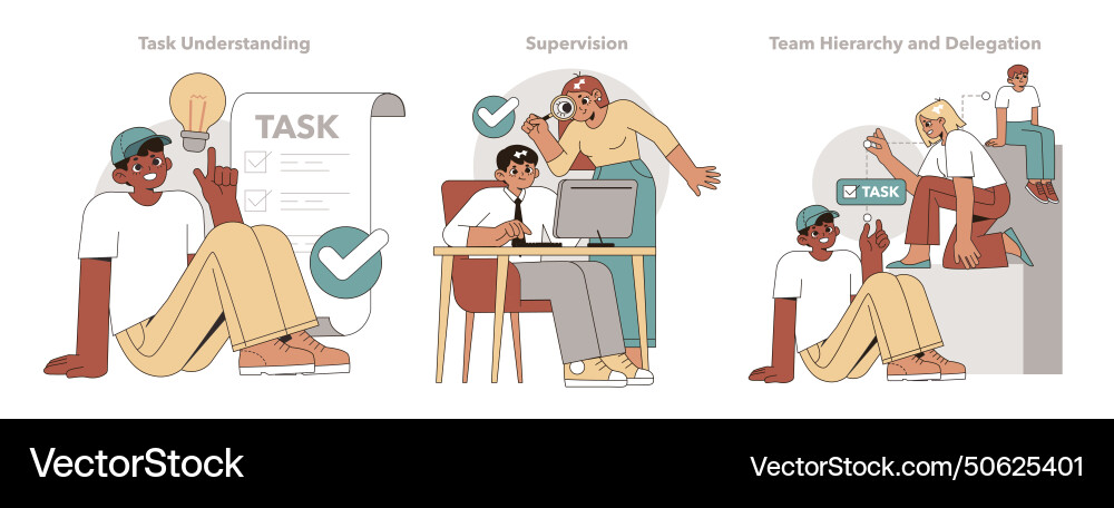 Task delegation concept set Task delegation concept set vector image