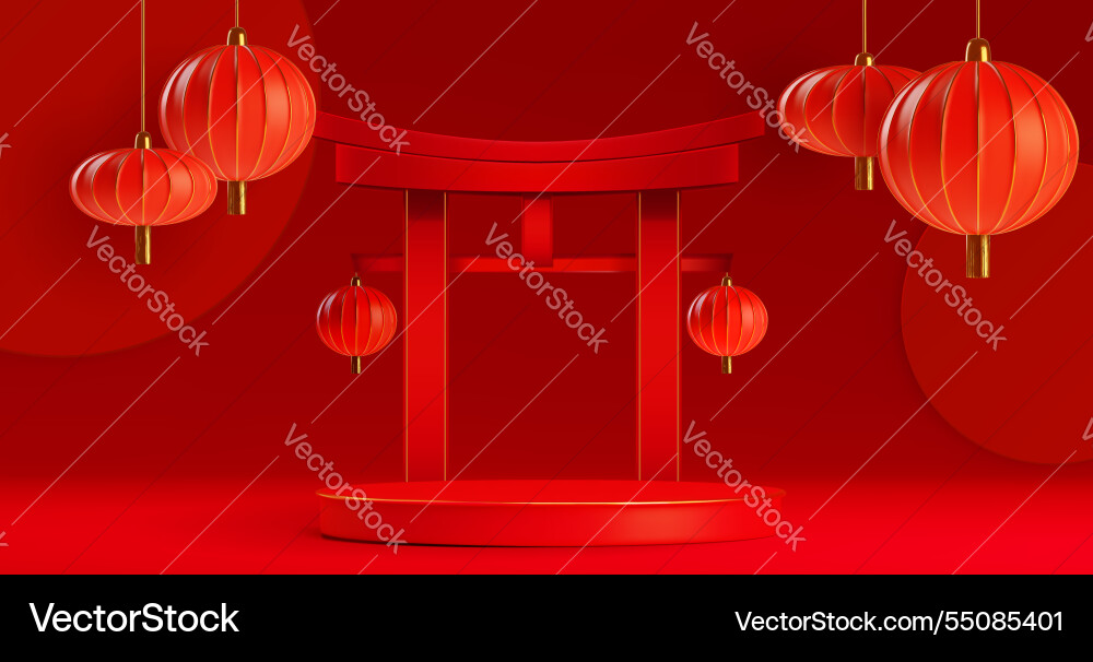 Traditional chinese red podium Traditional chinese red podium vector image
