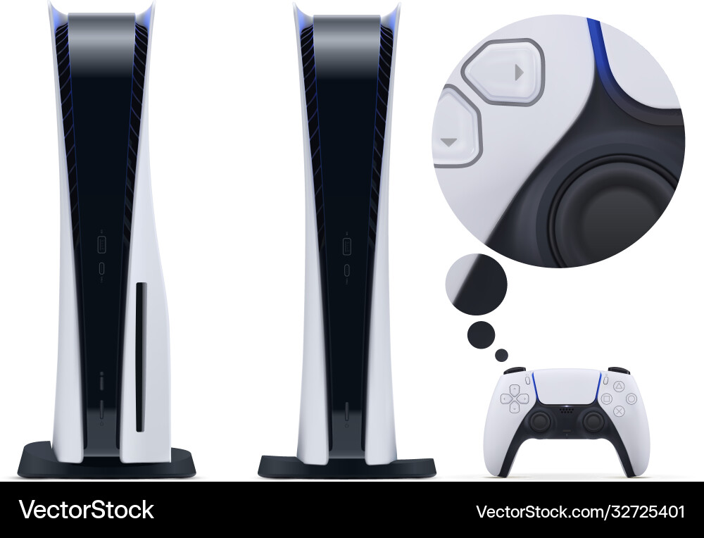 Two realistic nextgen consoles with new gamepad Two realistic nextgen consoles with new gamepad vector image