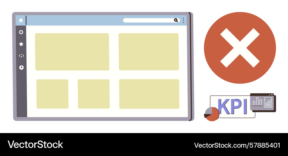 Website error with dashboard and kpi metrics Website error with dashboard and kpi metrics vector image