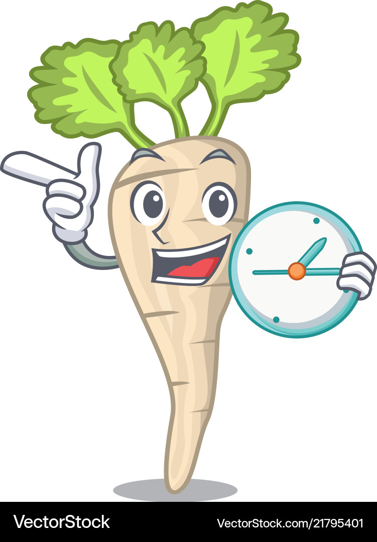 With clock parsnip isolated on the cartoon style With clock parsnip isolated on the cartoon style Vector Image