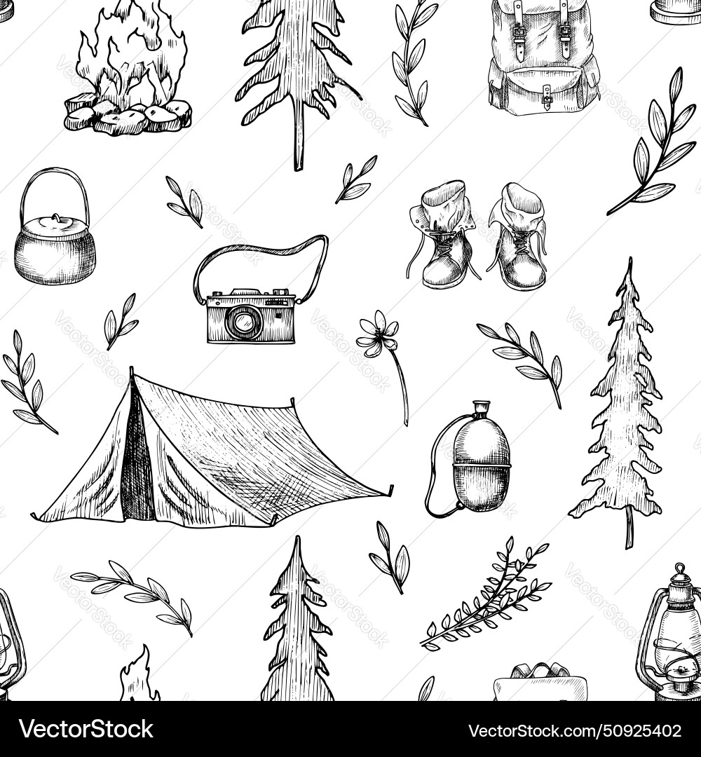 Camping seamless pattern hiking Royalty Free Vector Image