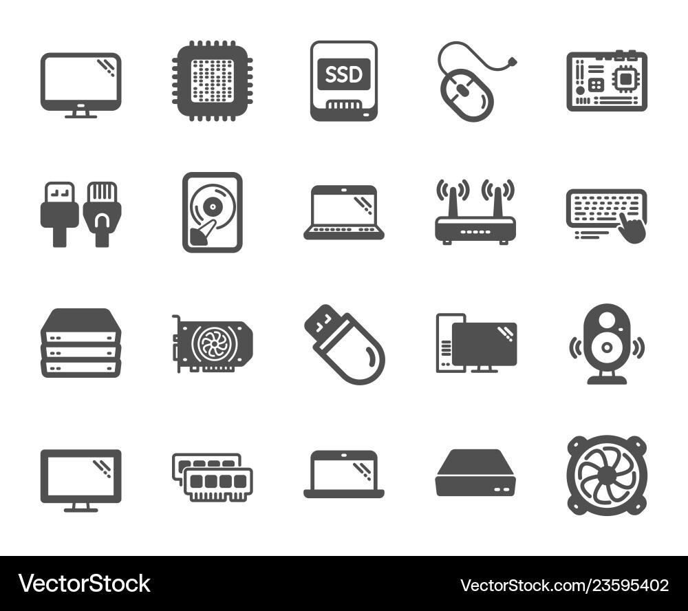 Computer components icons set of motherboard cpu Computer components icons set of motherboard cpu vector image