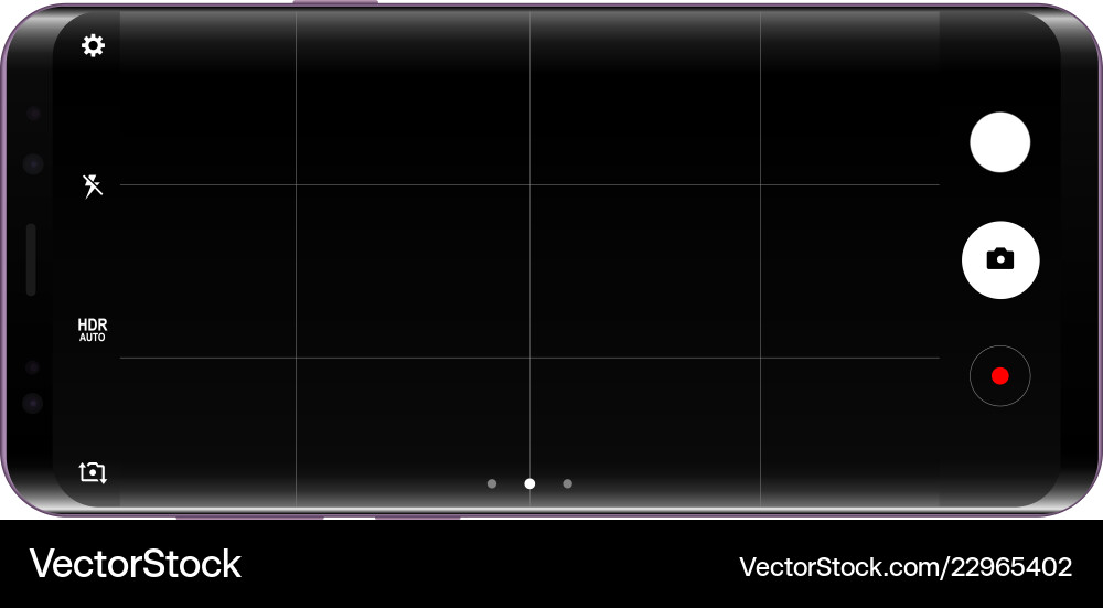 Frameless cellphone mock up with camera app screen vector image