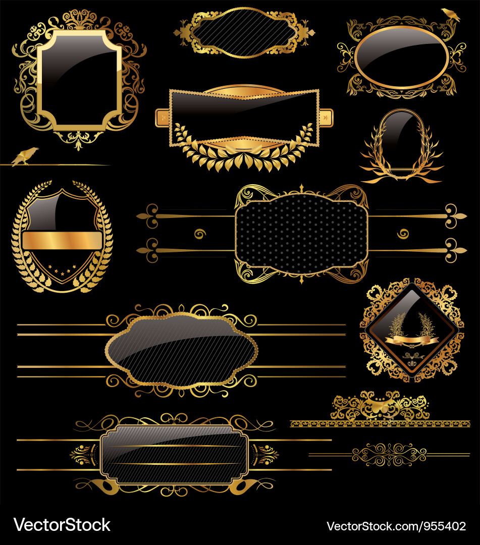 Gold and Black Elegant Labels Vector Image