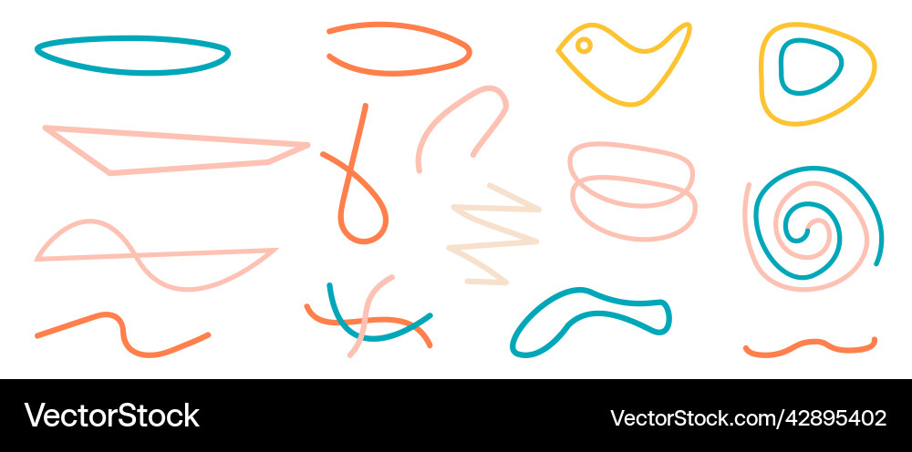 Hand drawn line contour abstract shapes object set Vector Image
