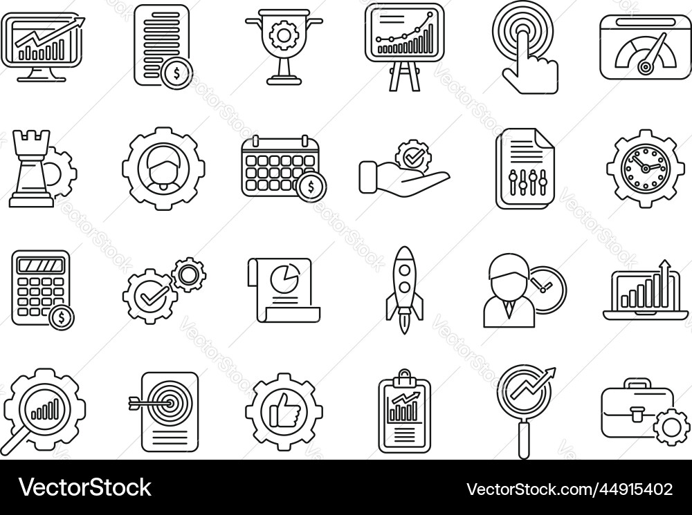 Performance management icons set outline Performance management icons set outline vector image