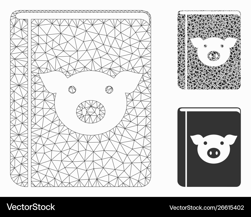 Pig book mesh wire frame model and triangle Pig book mesh wire frame model and triangle Vector Image
