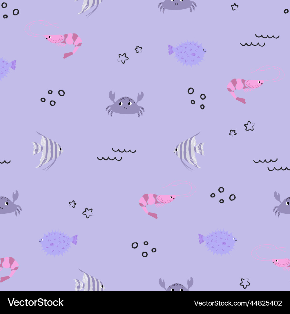 Seamless pattern with shrimp crab fugu Vector Image