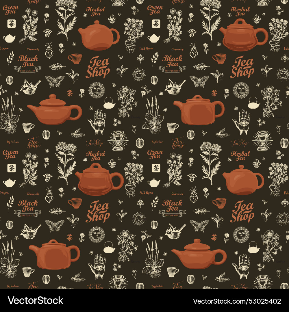 Seamless pattern with tea theme in retro style Seamless pattern with tea theme in retro style vector image