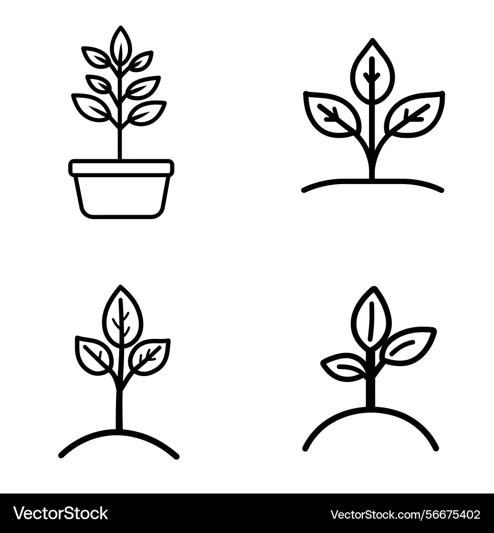 Sprouts and saplings linear icon set Vector Image