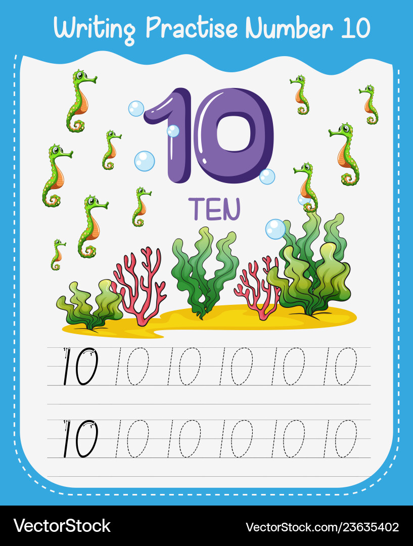 Writing practise number ten vector image