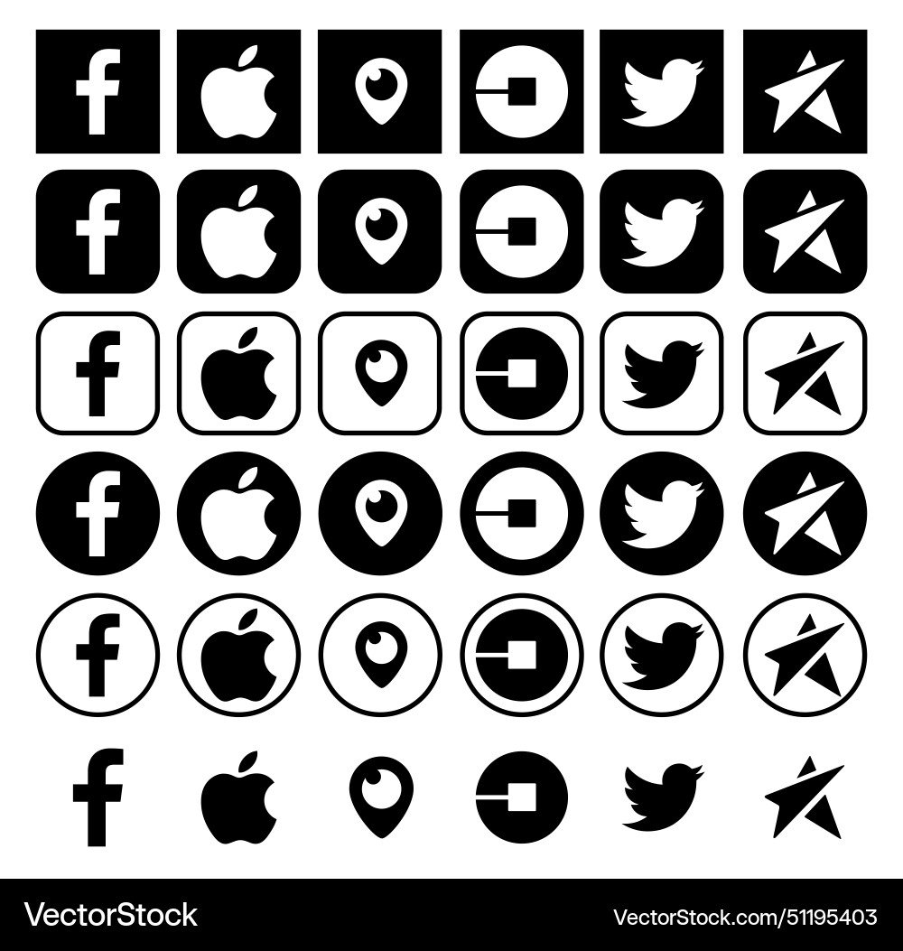 Black popular social media and other icons Vector Image