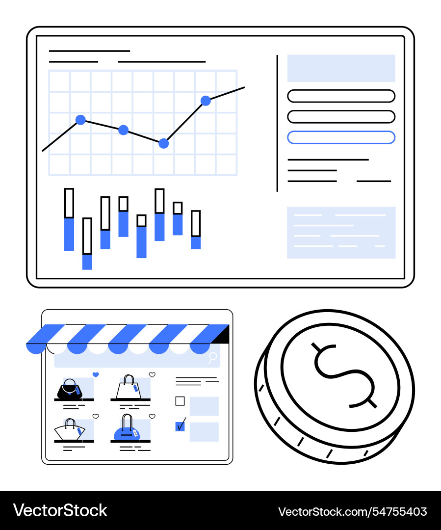 Business dashboard with graphs and online store Vector Image