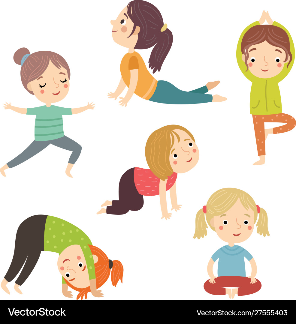 Children Practicing Yoga Poses Vector Image