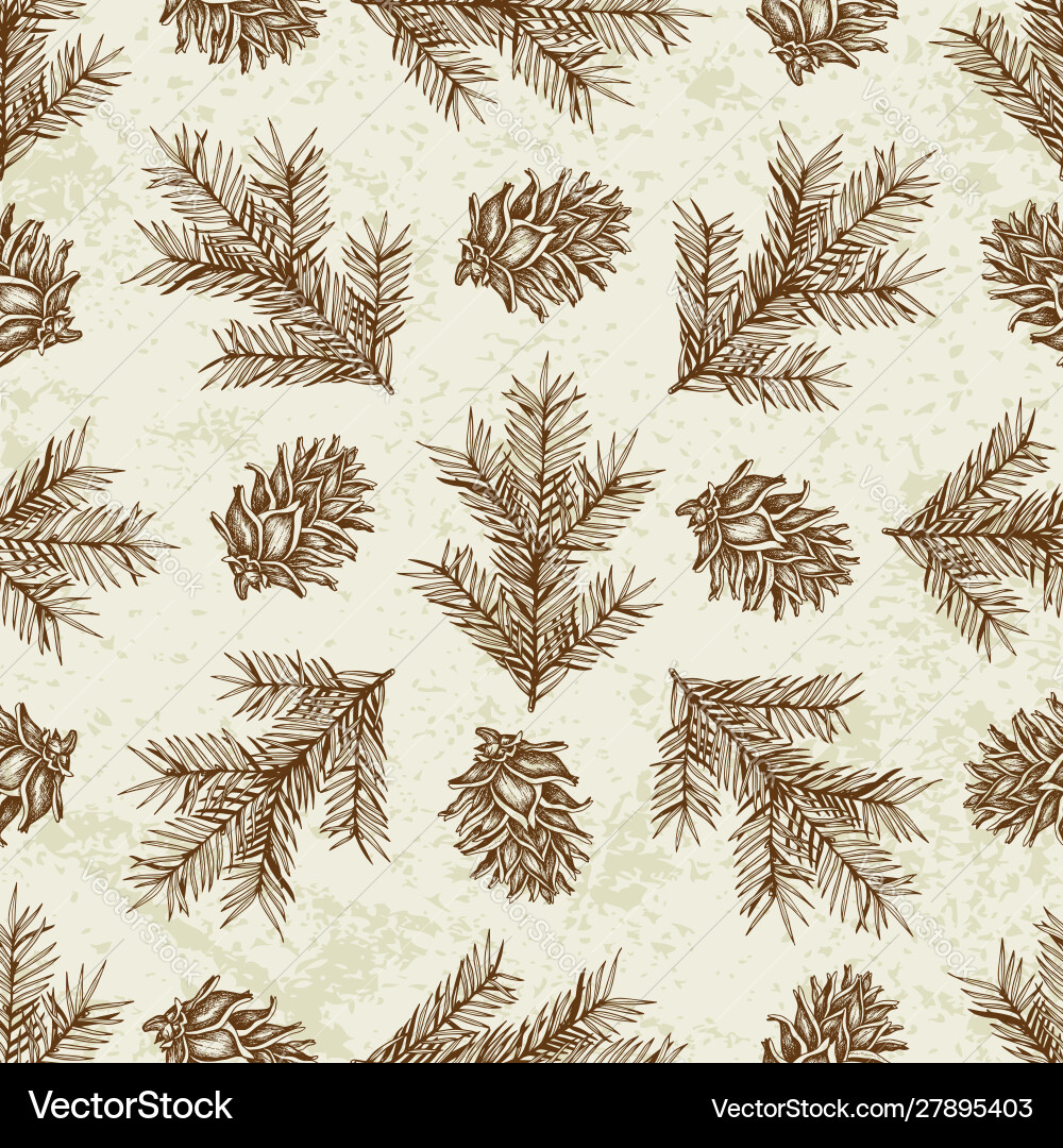 Seamless pattern with fir branches and cones Vector Image