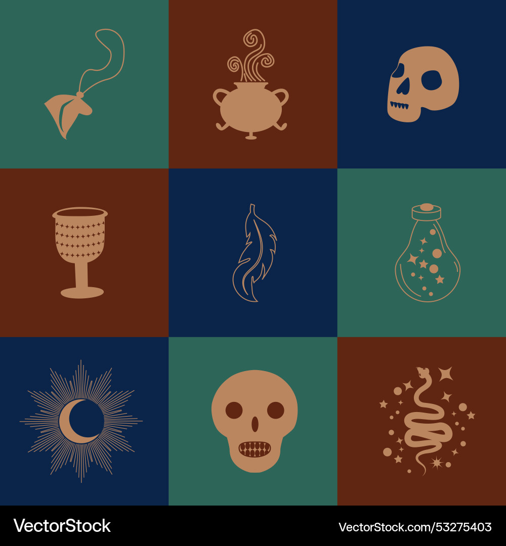 Set of magic symbols celestial seamless pattern vector image